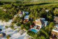 A drone view of a resort along a beach