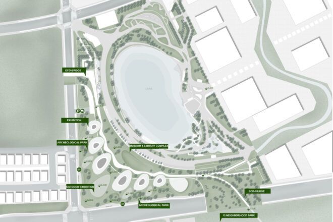 Site plan of the museum, library and park
