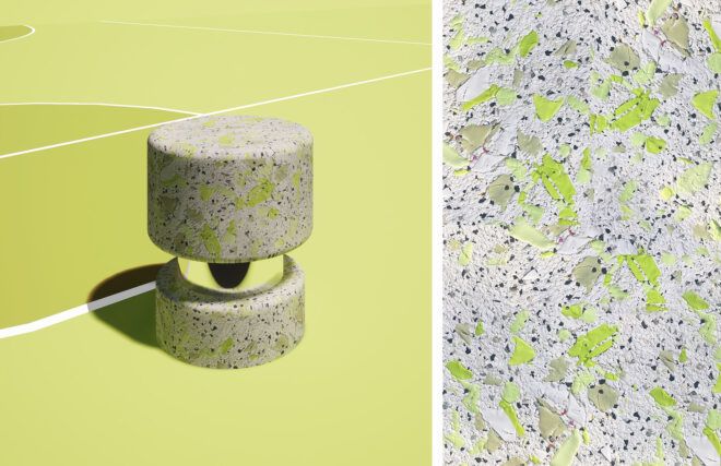 A stool with a another image beside it up-close of the pattern