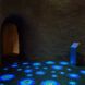 Cave-like space with blue flowers projected onto the floor