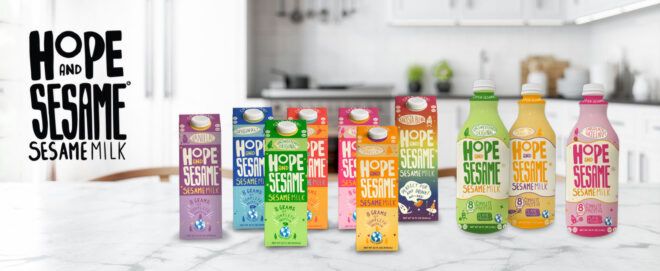 An assortment of Hope and Sesame milks