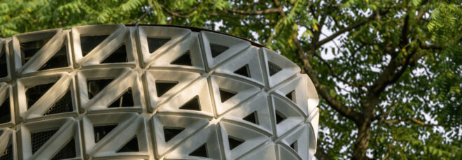 Close up of the triangular perforations in the VERTO air purification tower