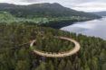 A rounded pathway within a forest